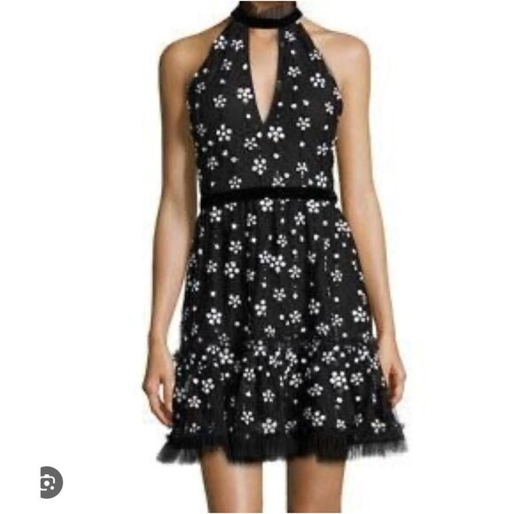 Alexis Poppy Sequin Halter Mini Dress Black Floral Embellished - Size XS - Picture 2 of 10